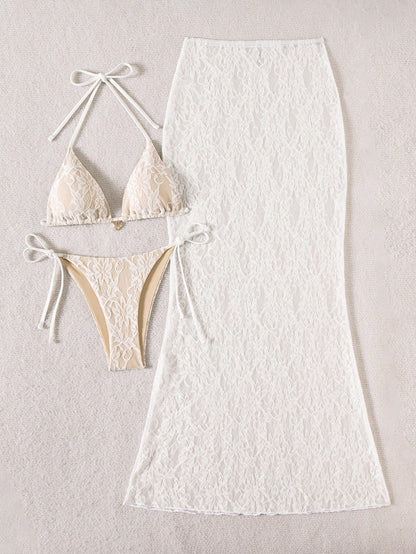 Bonvoyette Swim Oasis Plain Knitted Textured Bikini Set With Metallic Accessories