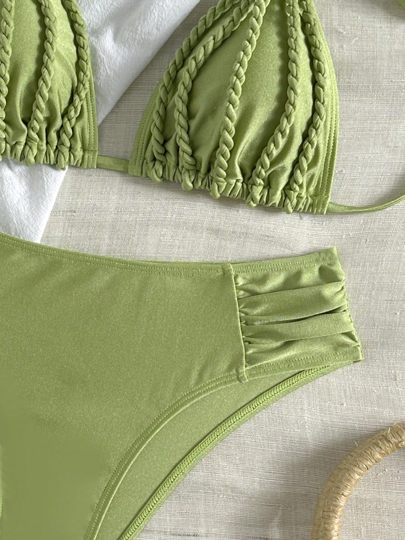 Bonvoyette Women's Elegant Casual Vacation Halter Bikini Set, Handmade Rope Island Pool Party Swimwear