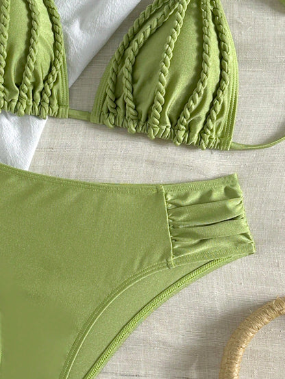 Bonvoyette Women's Elegant Casual Vacation Halter Bikini Set, Handmade Rope Island Pool Party Swimwear