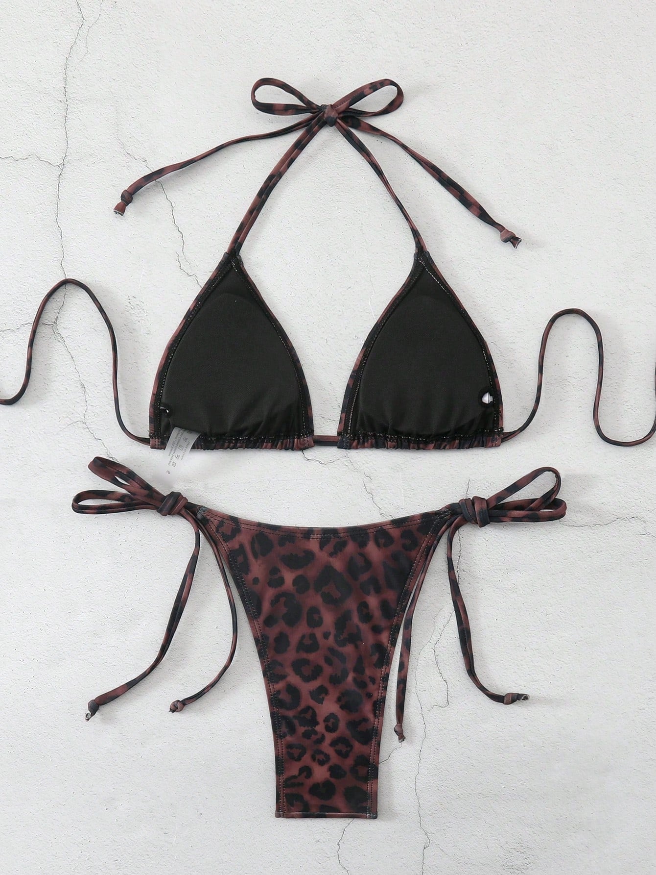Bonvoyette Women's Sexy Deep-Colored Leopard Print Swimwear, Halter Neck Fashionable Bikini Set