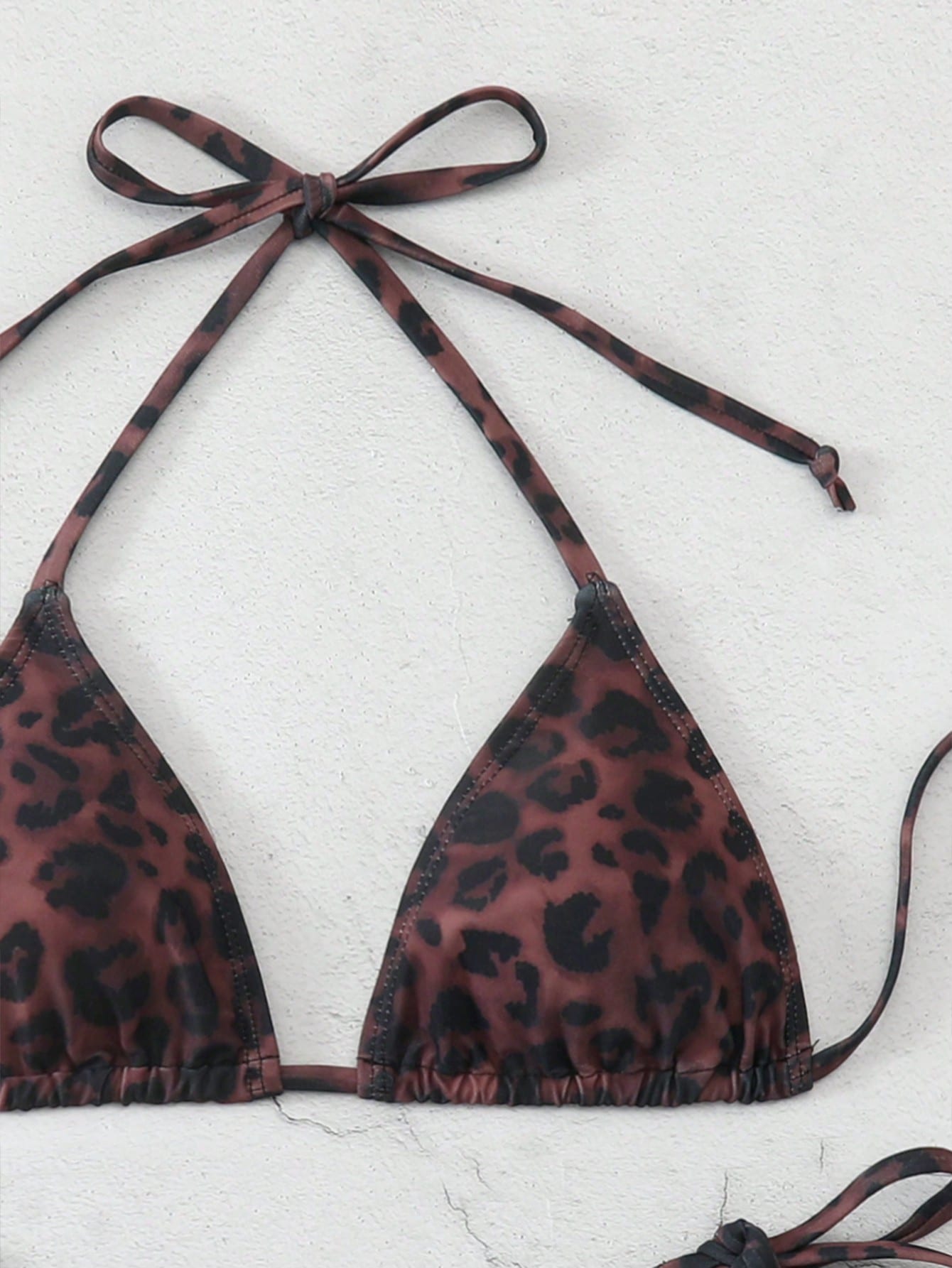 Bonvoyette Women's Sexy Deep-Colored Leopard Print Swimwear, Halter Neck Fashionable Bikini Set