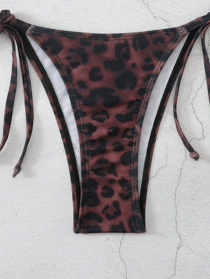 Bonvoyette Women's Sexy Deep-Colored Leopard Print Swimwear, Halter Neck Fashionable Bikini Set