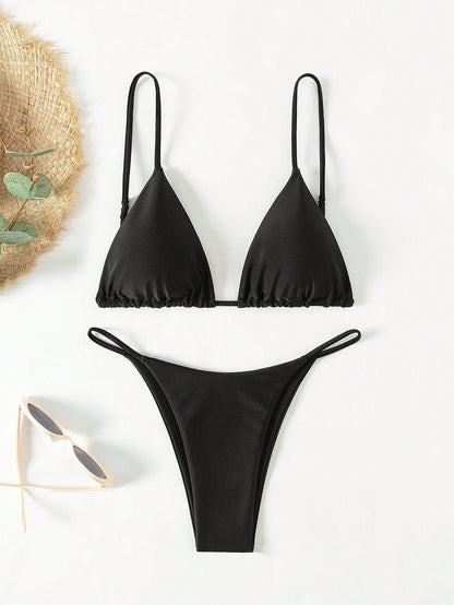 Bonvoyette Women's Solid Color Sexy Bikini Swimsuit Set, Summer Beach
