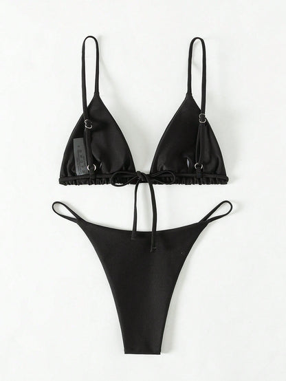 Bonvoyette Women's Solid Color Sexy Bikini Swimsuit Set, Summer Beach