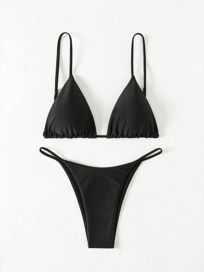 Bonvoyette Women's Solid Color Sexy Bikini Swimsuit Set, Summer Beach