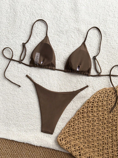 Bonvoyette Women's Solid Color Sexy Bikini Swimsuit Set, Summer Beach