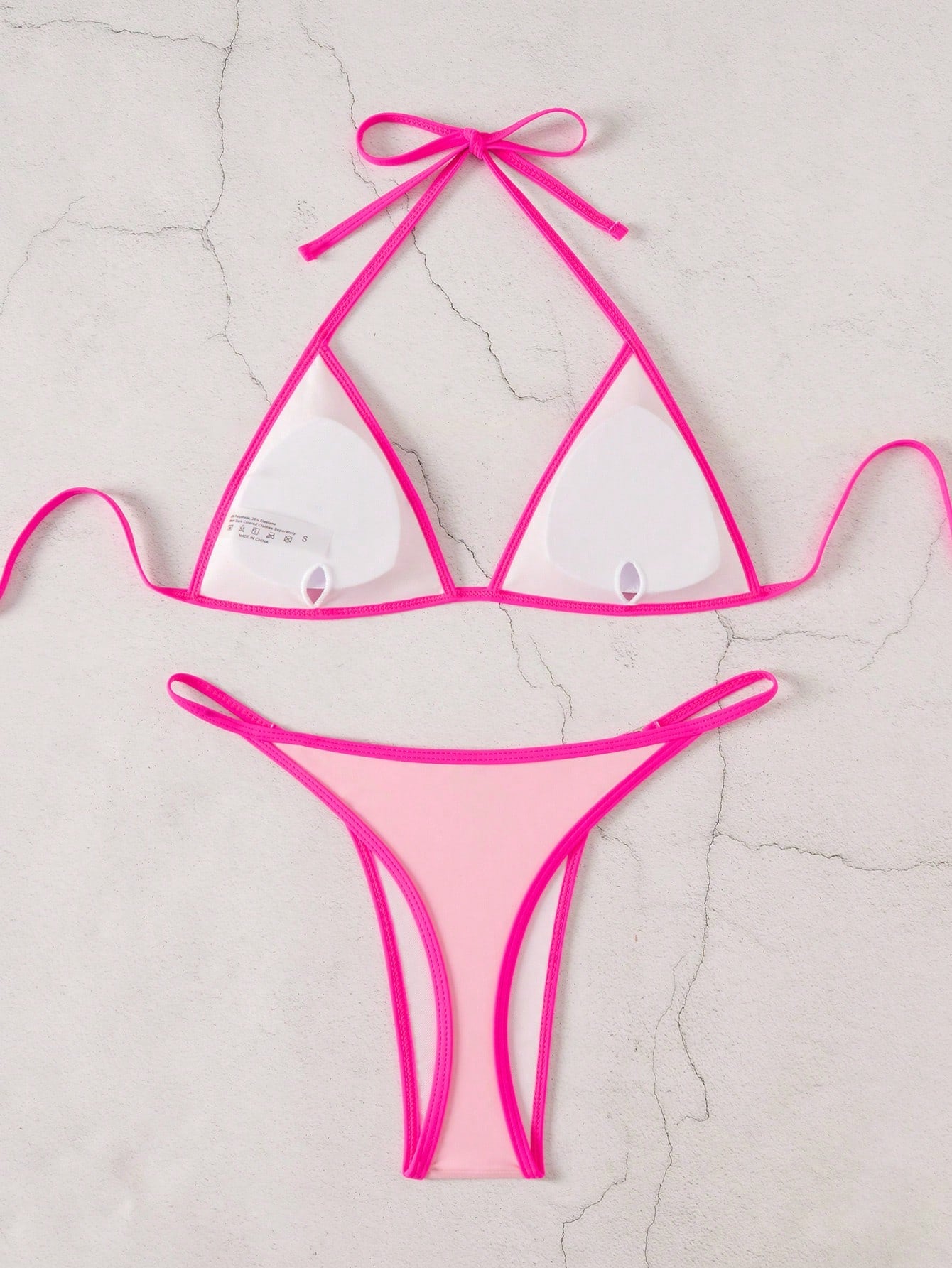 Bonvoyette Women's Summer Beach Colorblock Halter Neck Tie Sexy Bikini And Triangle Bottom Two-Piece Swimsuit Set