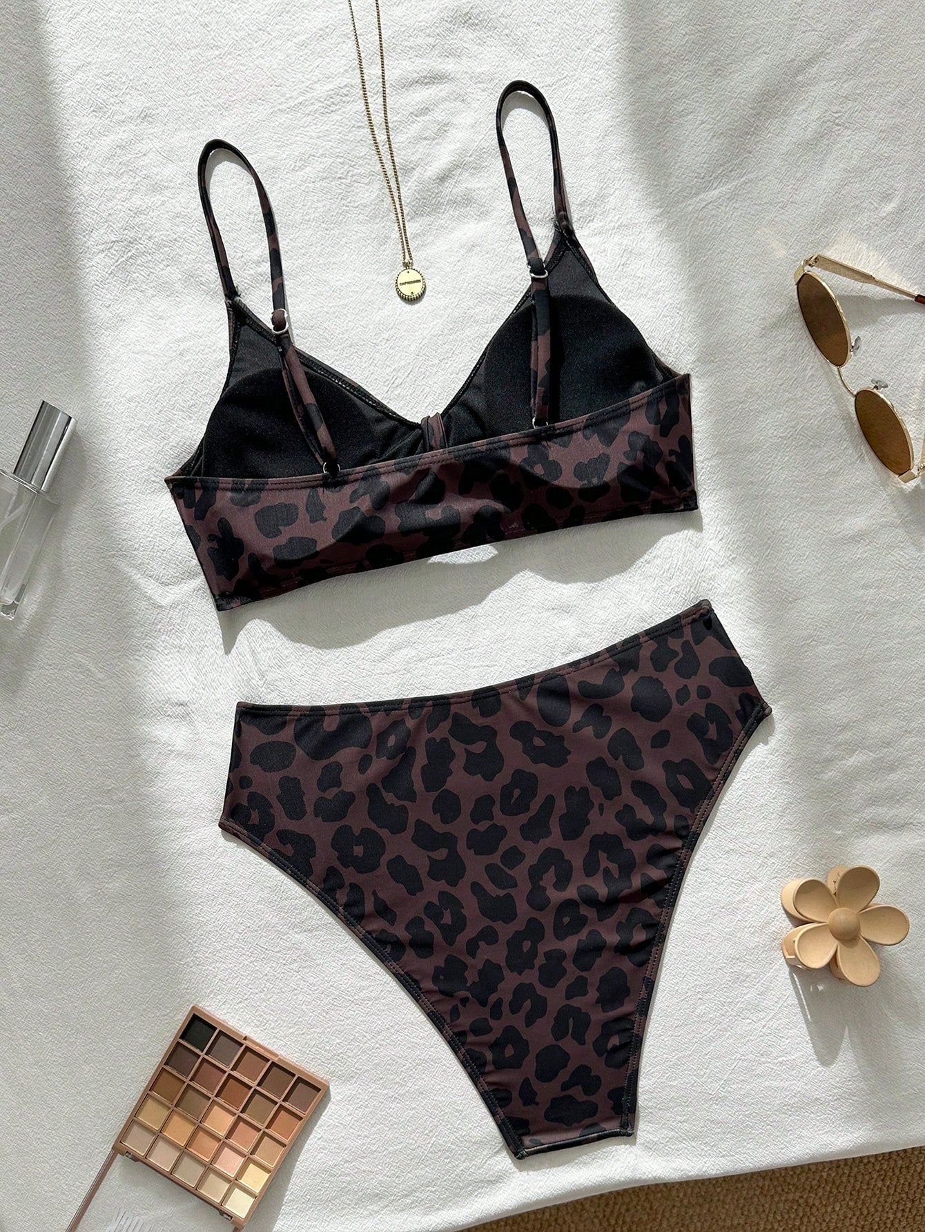 Bonvoyette Women's Summer Brown Leopard Print Spaghetti Strap Sexy Bikini Swimsuit 2-Piece Set, Beach Vacation Swimwear