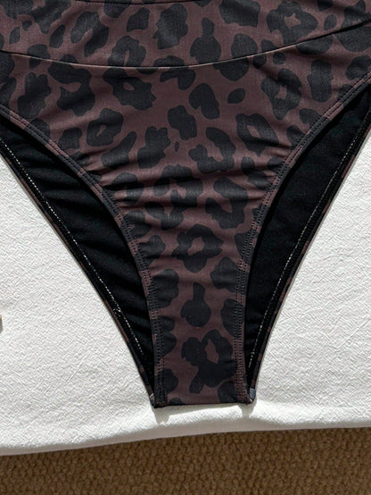 Bonvoyette Women's Summer Brown Leopard Print Spaghetti Strap Sexy Bikini Swimsuit 2-Piece Set, Beach Vacation Swimwear