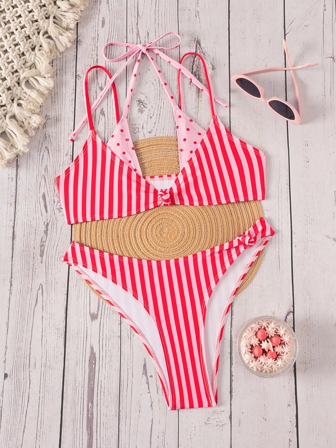 Bonvoyette Women's Summer New Polka Dot Contrast Color Print Sexy Bikini Set, Suitable For Winter, Outings, Birthday Parties, Casual Occasions, Y2K Style, Western Attire, Nightclub Parties, Beach Use