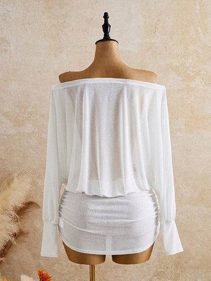 Bonvoyette Women's White Minimalist Tropical Sheer Coverup Holiday Holiday Vacation Summer