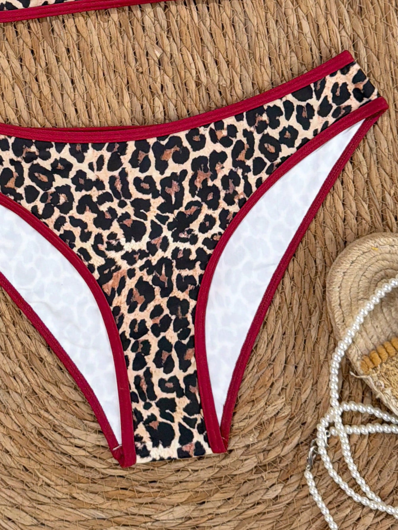Bonvoyette Women Summer Beach Leopard Print Halter Tie Bikini And Triangle Panty Swimwear Set,Two Pieces Sets Bathing Suit Vacation Outfit Sets Tan Casual