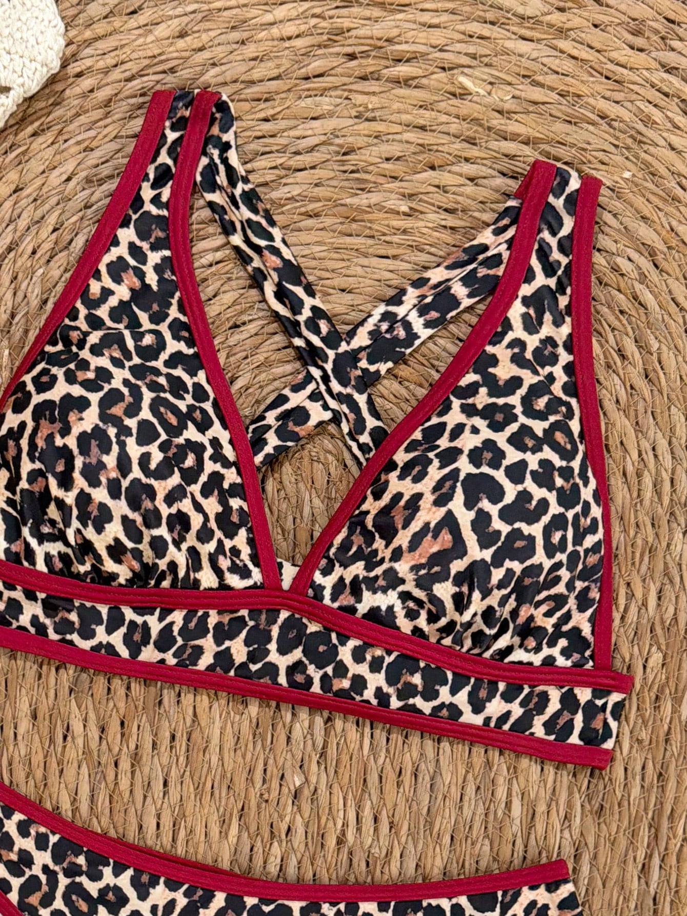 Bonvoyette Women Summer Beach Leopard Print Halter Tie Bikini And Triangle Panty Swimwear Set,Two Pieces Sets Bathing Suit Vacation Outfit Sets Tan Casual