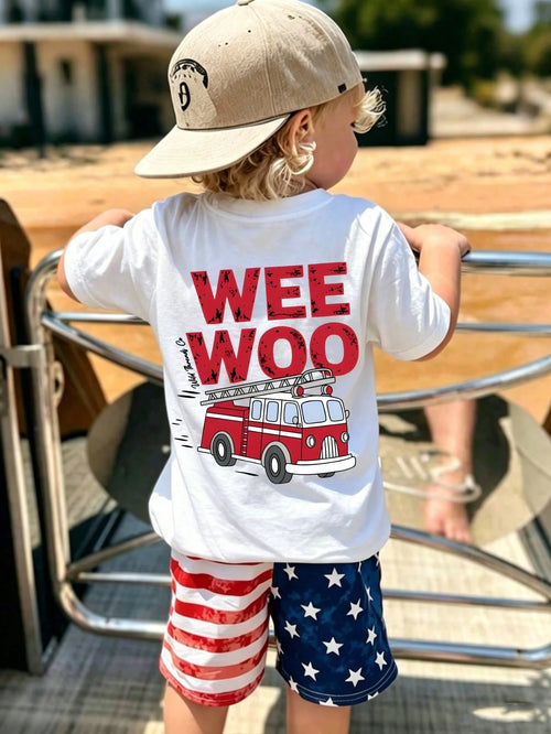 Boys Fire Truck T-Shirt Wee Woo Fire Engine Graphic Tee