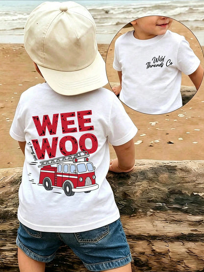 Boys Fire Truck T-Shirt Wee Woo Fire Engine Graphic Tee