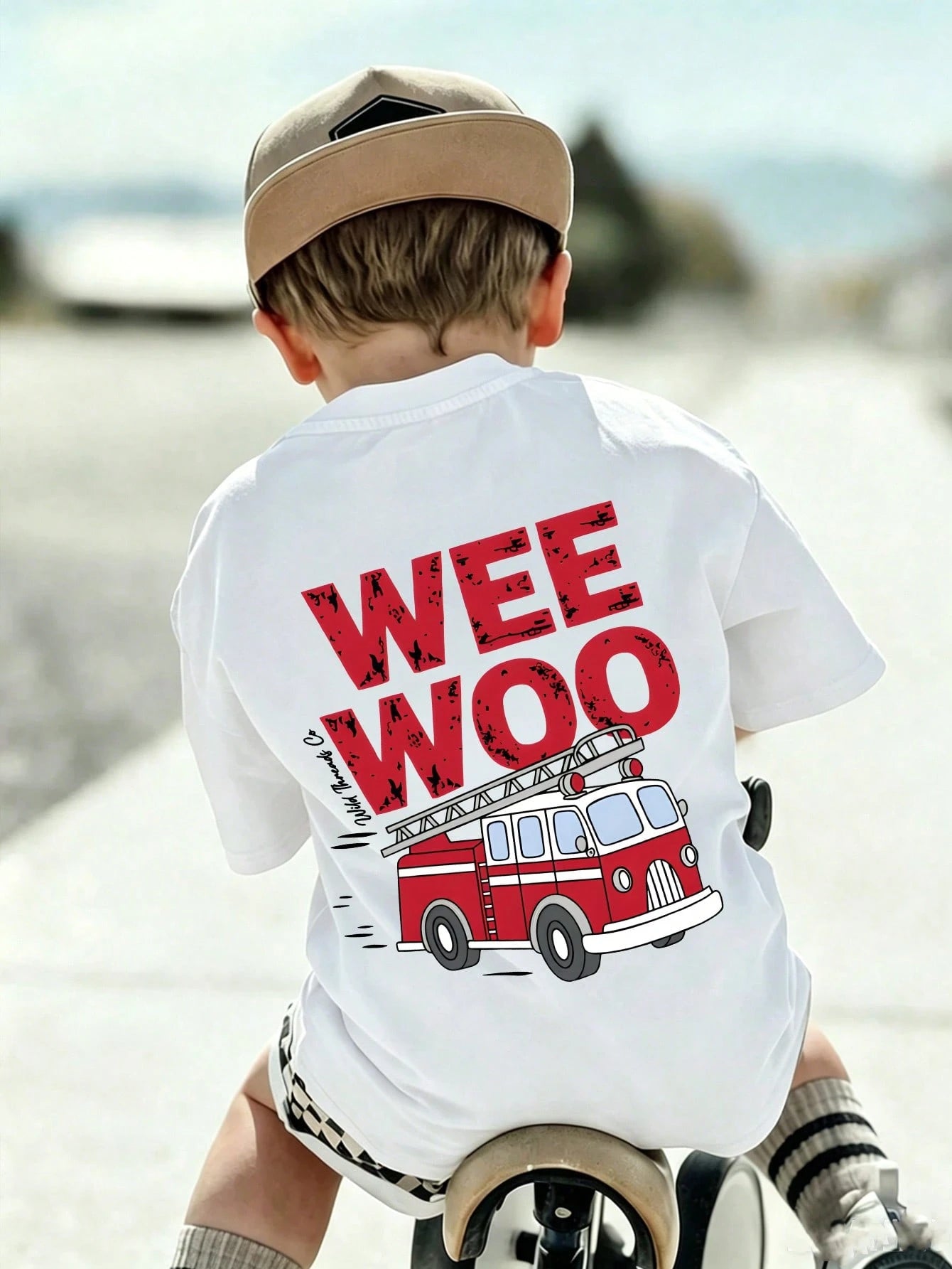 Boys Fire Truck T-Shirt Wee Woo Fire Engine Graphic Tee