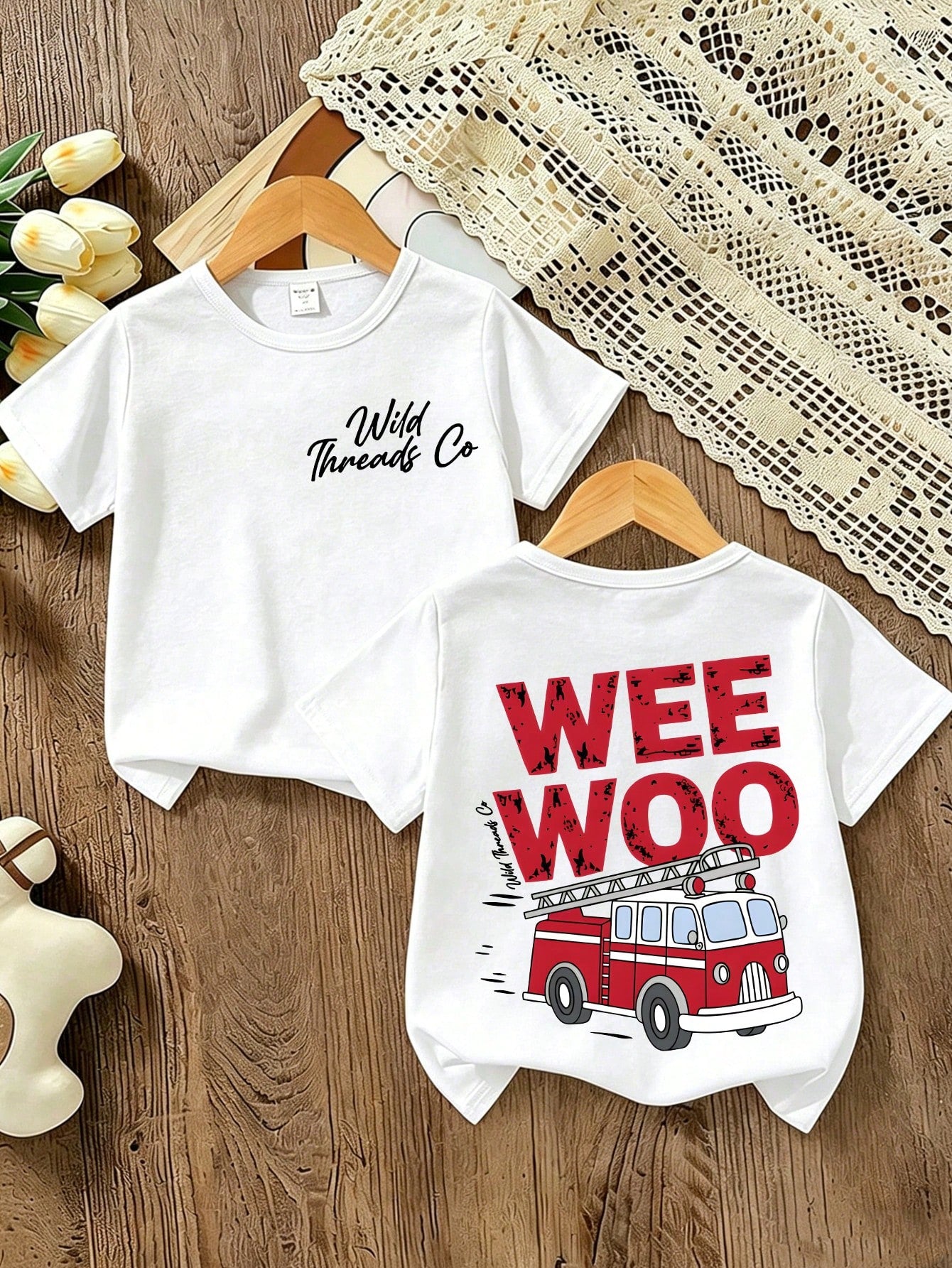 Boys Fire Truck T-Shirt Wee Woo Fire Engine Graphic Tee