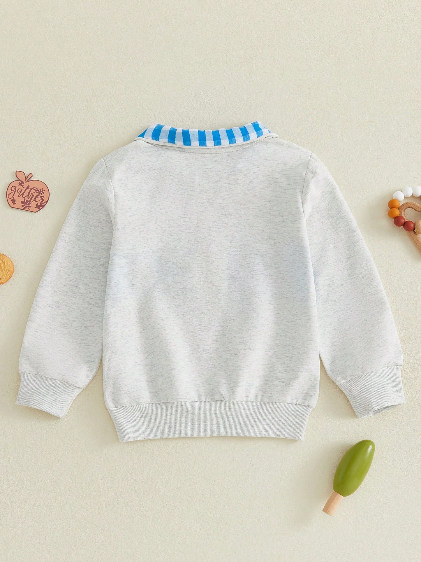 Boys Quarter Zip Sweatshirt Back To School Letter Embroidery Blue Plaid Lapel Long Sleeve Pullover Kids Daily Fall Tops 1-6Y