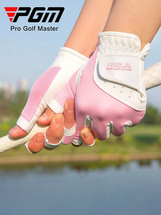 Breathable Sweat-Wicking Golf Gloves With Adjustable Hook And Loop Fingerless Microfiber Golf Glove For Female Players Aesthetic Golf Grips For Summer Training Session High-Elasticity Soft Grip Lightw