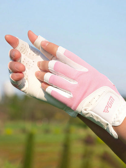 Breathable Sweat-Wicking Golf Gloves With Adjustable Hook And Loop Fingerless Microfiber Golf Glove For Female Players Aesthetic Golf Grips For Summer Training Session High-Elasticity Soft Grip Lightw