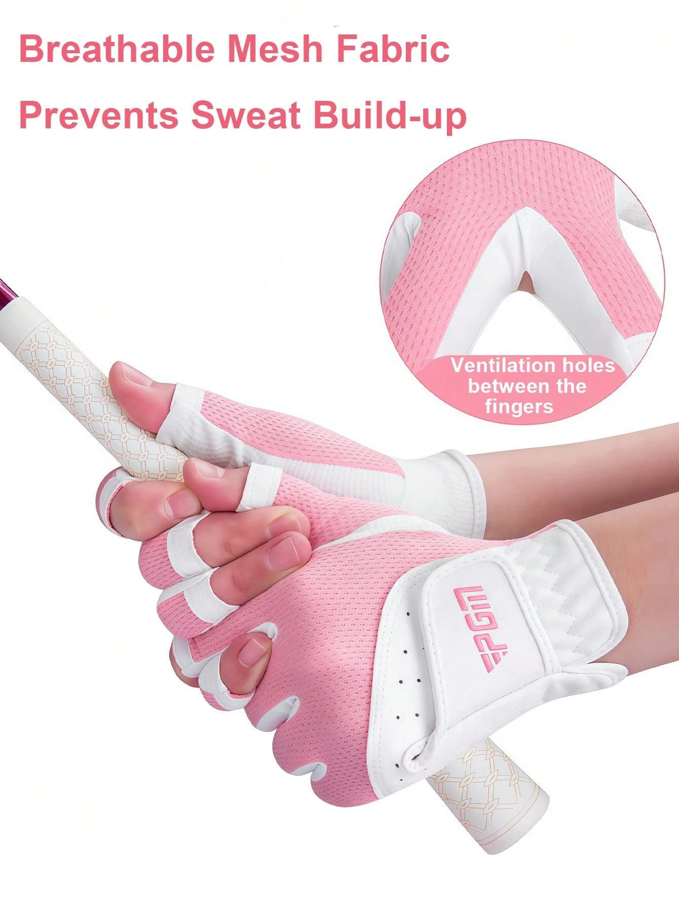 Breathable Sweat-Wicking Golf Gloves With Adjustable Hook And Loop Fingerless Microfiber Golf Glove For Female Players Aesthetic Golf Grips For Summer Training Session High-Elasticity Soft Grip Lightw