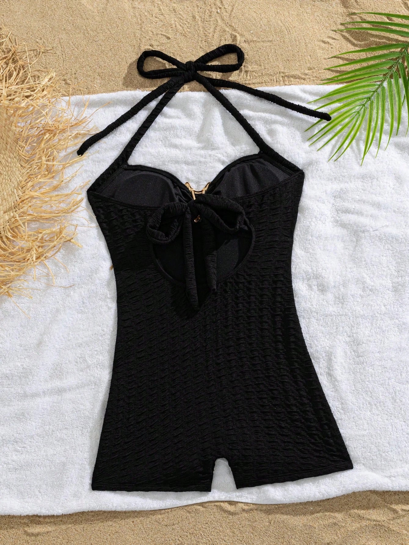 Breezaya 1pc Solid Color Halter Neck Bikini Bottom Design Women's Vacation Style Swimsuit
