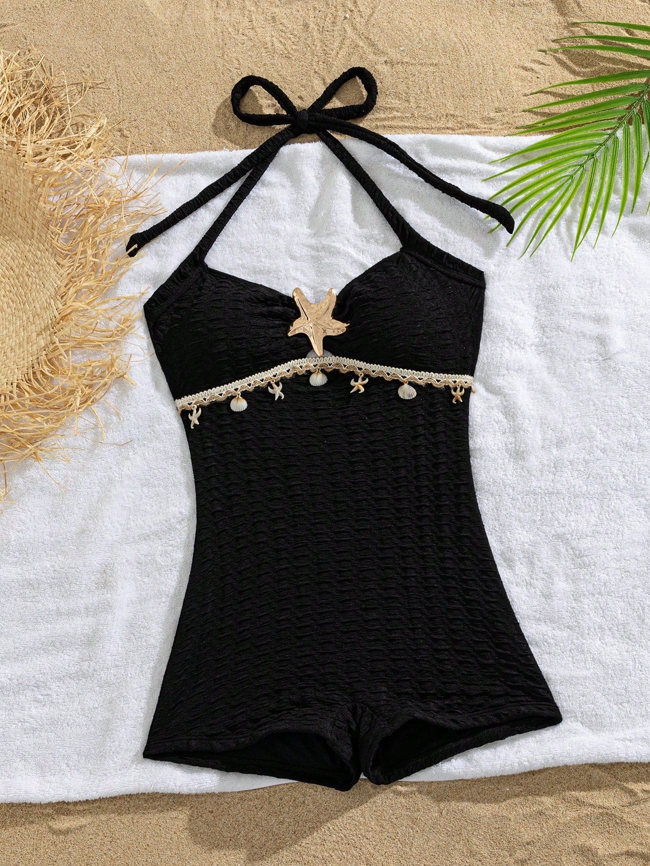 Breezaya 1pc Solid Color Halter Neck Bikini Bottom Design Women's Vacation Style Swimsuit