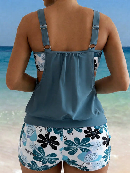 Breezaya Floral Print Tankini Swimwear Set, Beach Resort Vacation, Spring/Summer