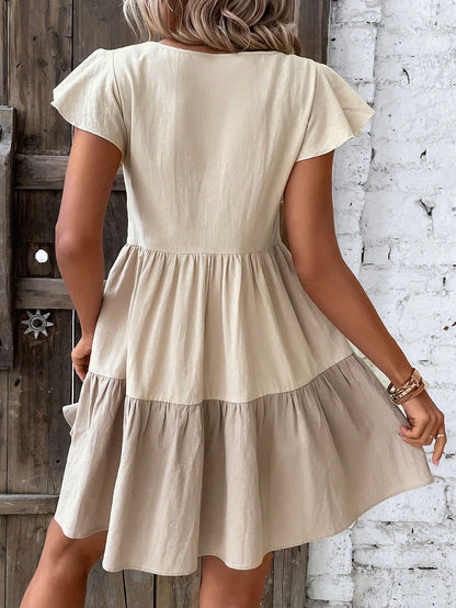 Breezaya Keyhole Neckline Ruffle Hem Smock Dress Vacation Beach Outfits Women