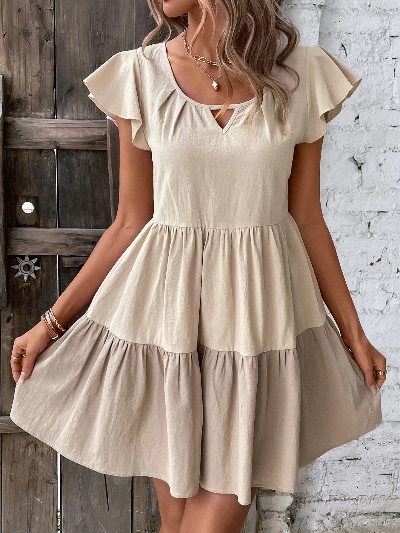 Breezaya Keyhole Neckline Ruffle Hem Smock Dress Vacation Beach Outfits Women
