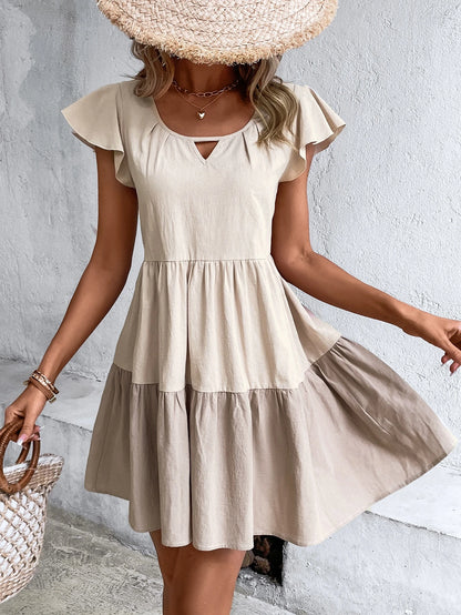 Breezaya Keyhole Neckline Ruffle Hem Smock Dress Vacation Beach Outfits Women