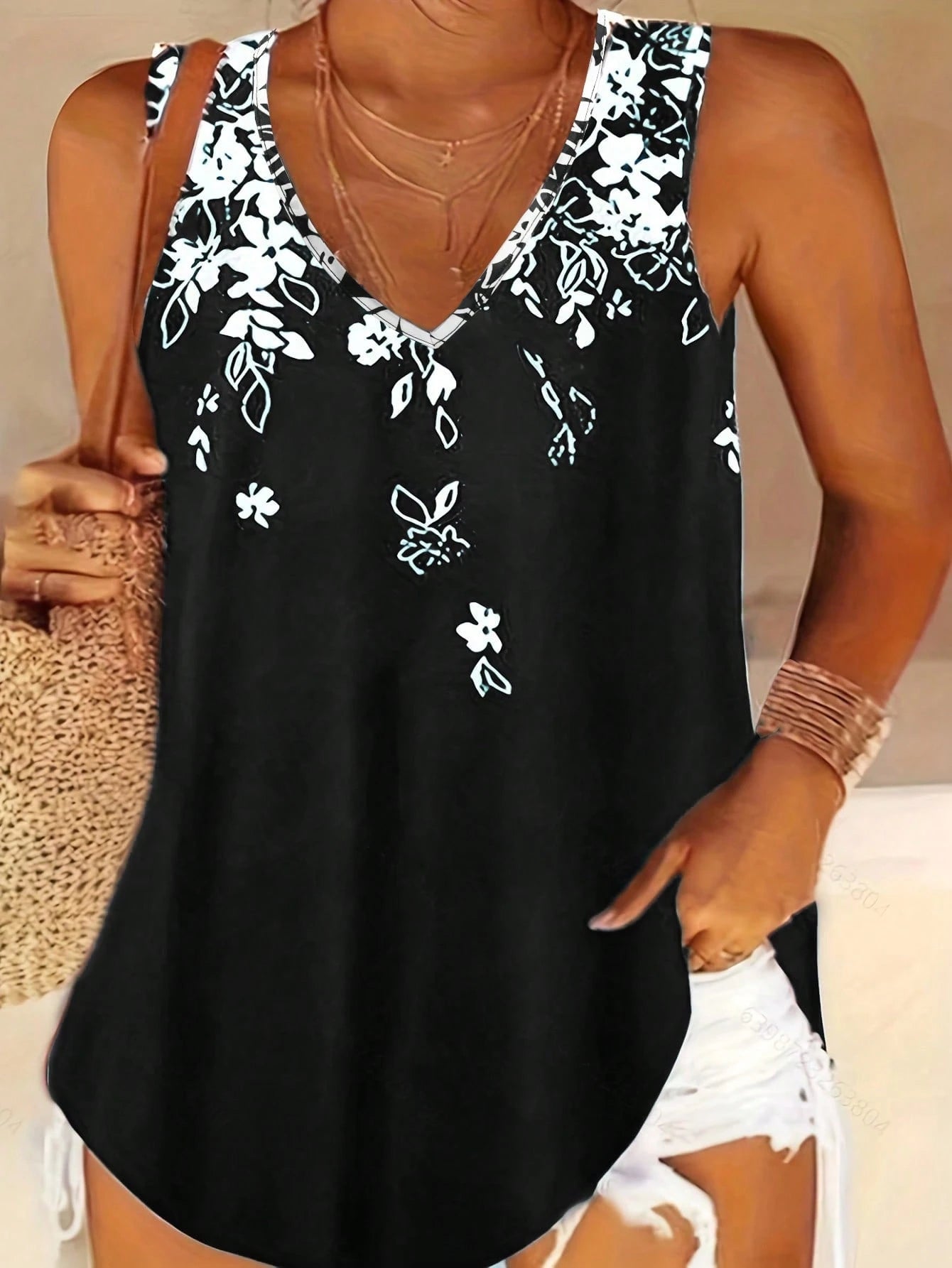 Breezaya Plus Floral Print Tank Top For Summer Graphic Tees Women Tops