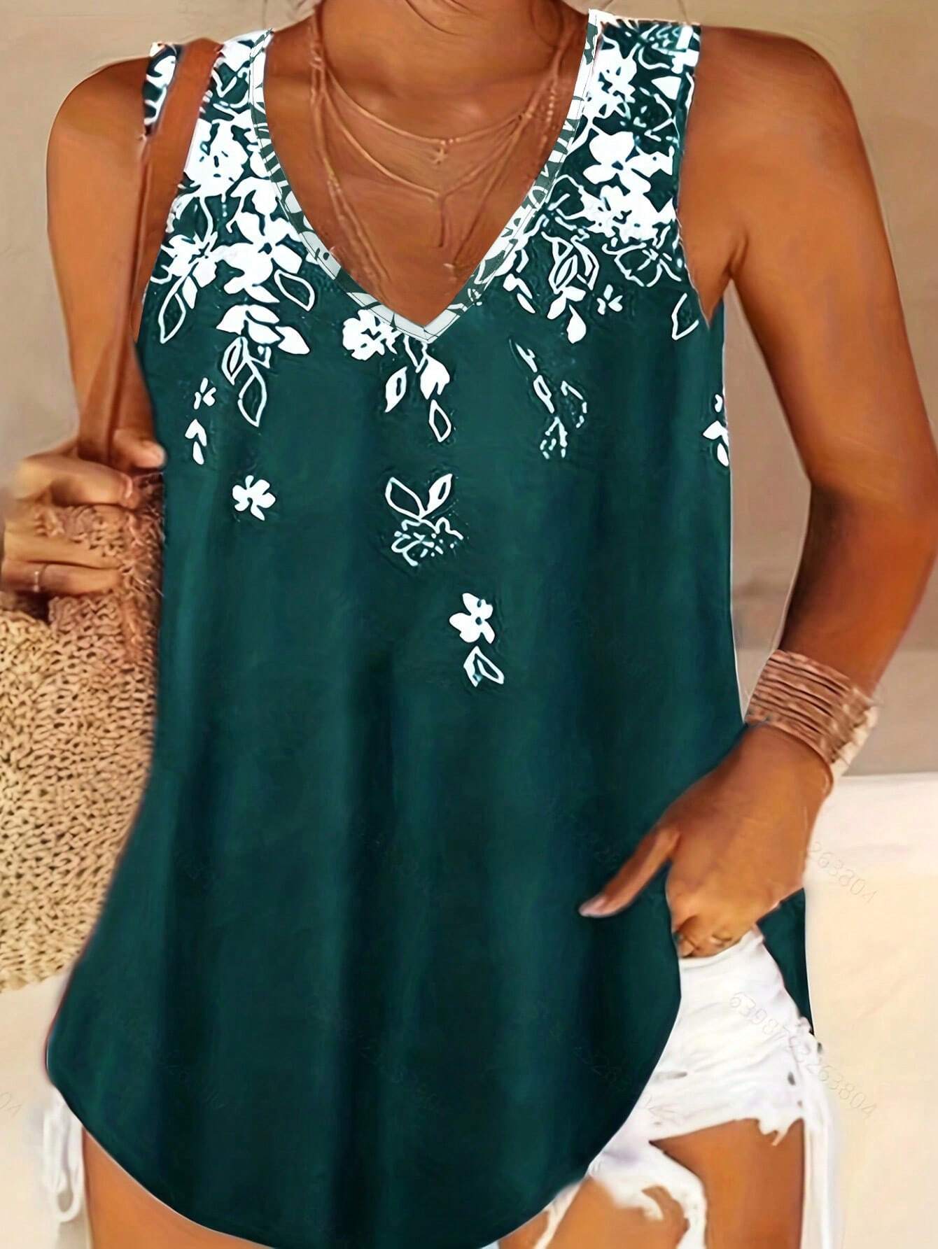 Breezaya Plus Floral Print Tank Top For Summer Graphic Tees Women Tops