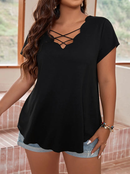 Breezaya Plus Scallop Trim Criss Cross T-shirt