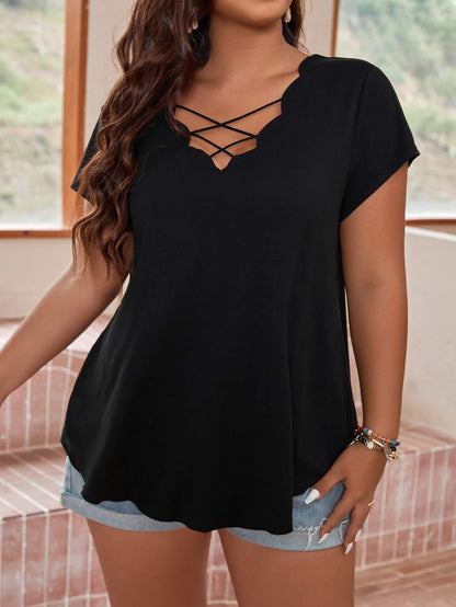 Breezaya Plus Scallop Trim Criss Cross T-shirt