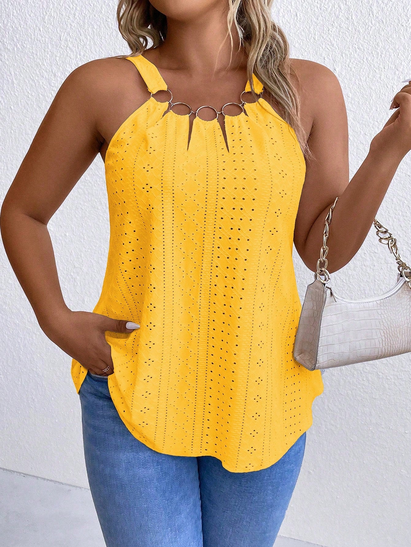 Breezaya Plus Size Women's Summer Circular Ring Connected Casual Camisole Top