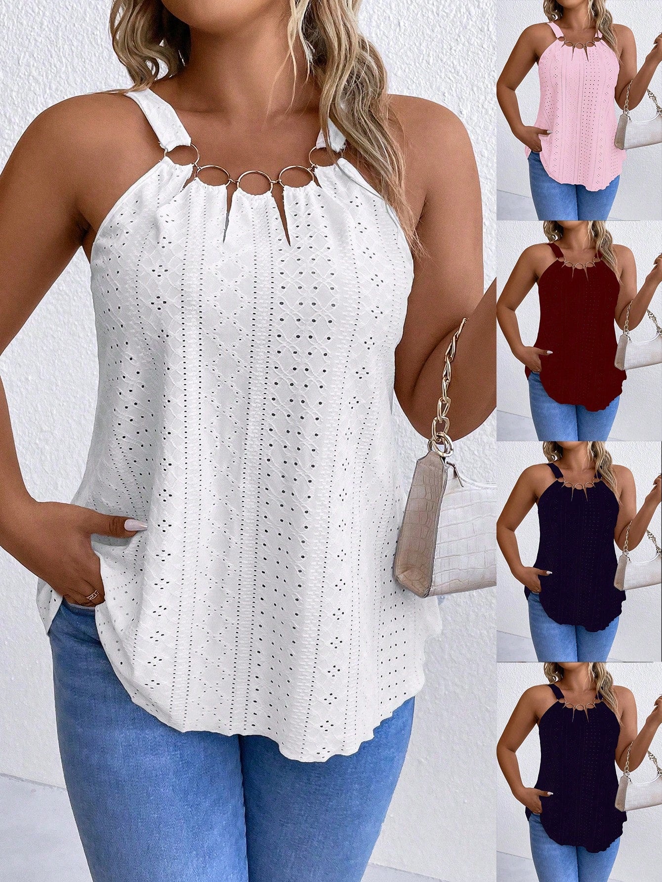 Breezaya Plus Size Women's Summer Circular Ring Connected Casual Camisole Top