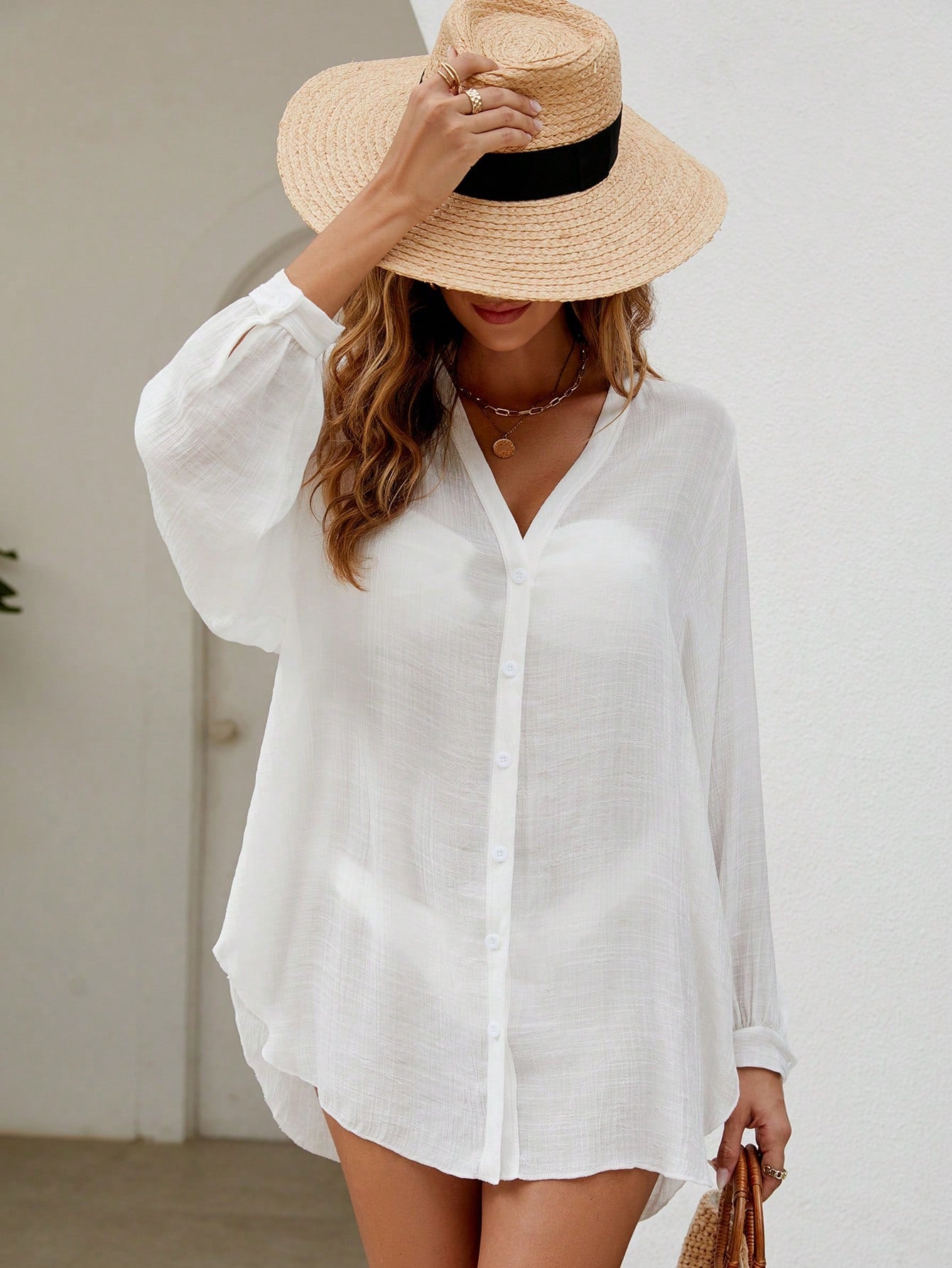 Breezaya Summer Beach Solid Button Front Kimono