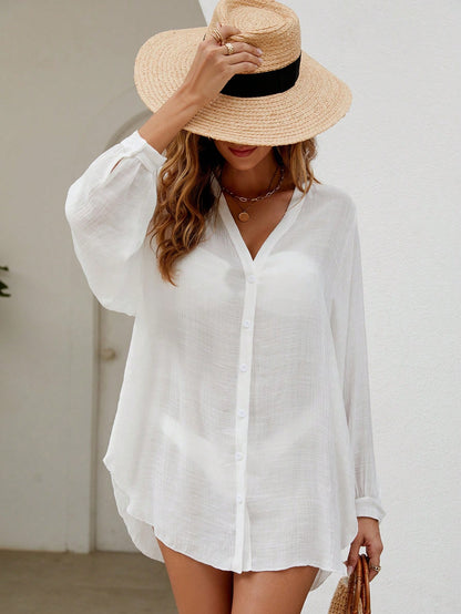 Breezaya Summer Beach Solid Button Front Kimono