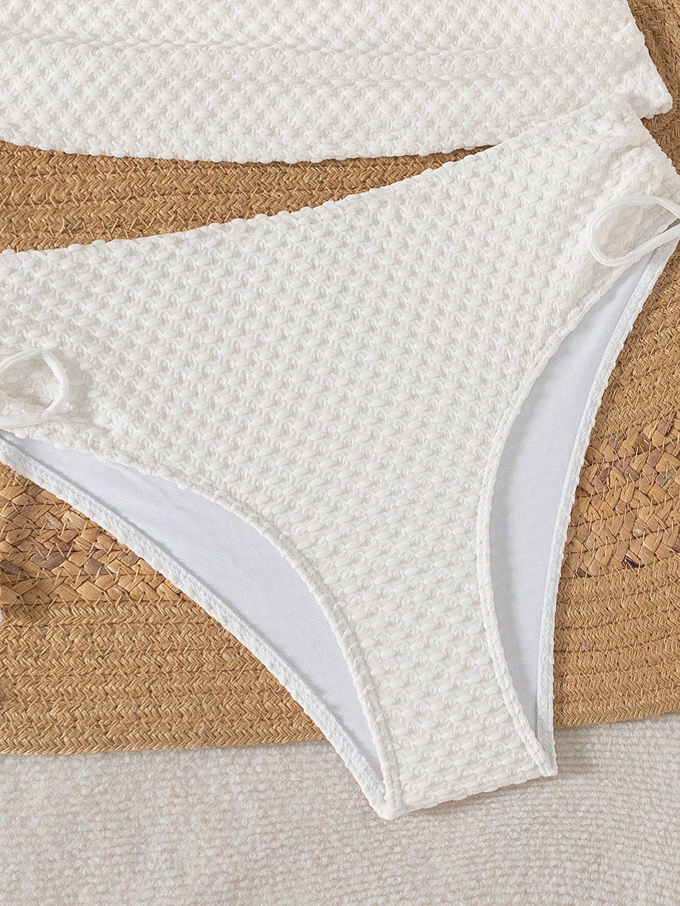 Breezaya Summer Solid Color Knitted Jacquard Beaded Drawstring Women Casual Spaghetti Strap Tankini Top