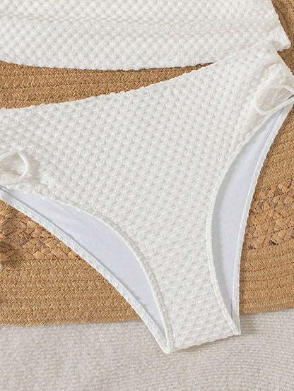 Breezaya Summer Solid Color Knitted Jacquard Beaded Drawstring Women Casual Spaghetti Strap Tankini Top