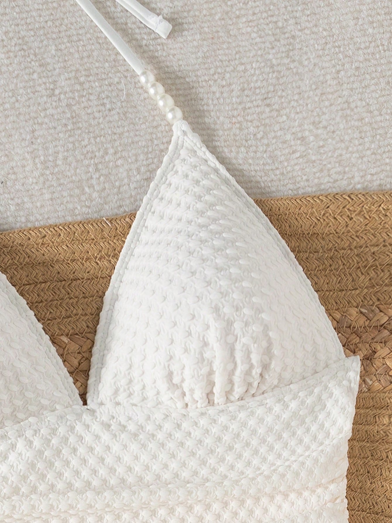 Breezaya Summer Solid Color Knitted Jacquard Beaded Drawstring Women Casual Spaghetti Strap Tankini Top