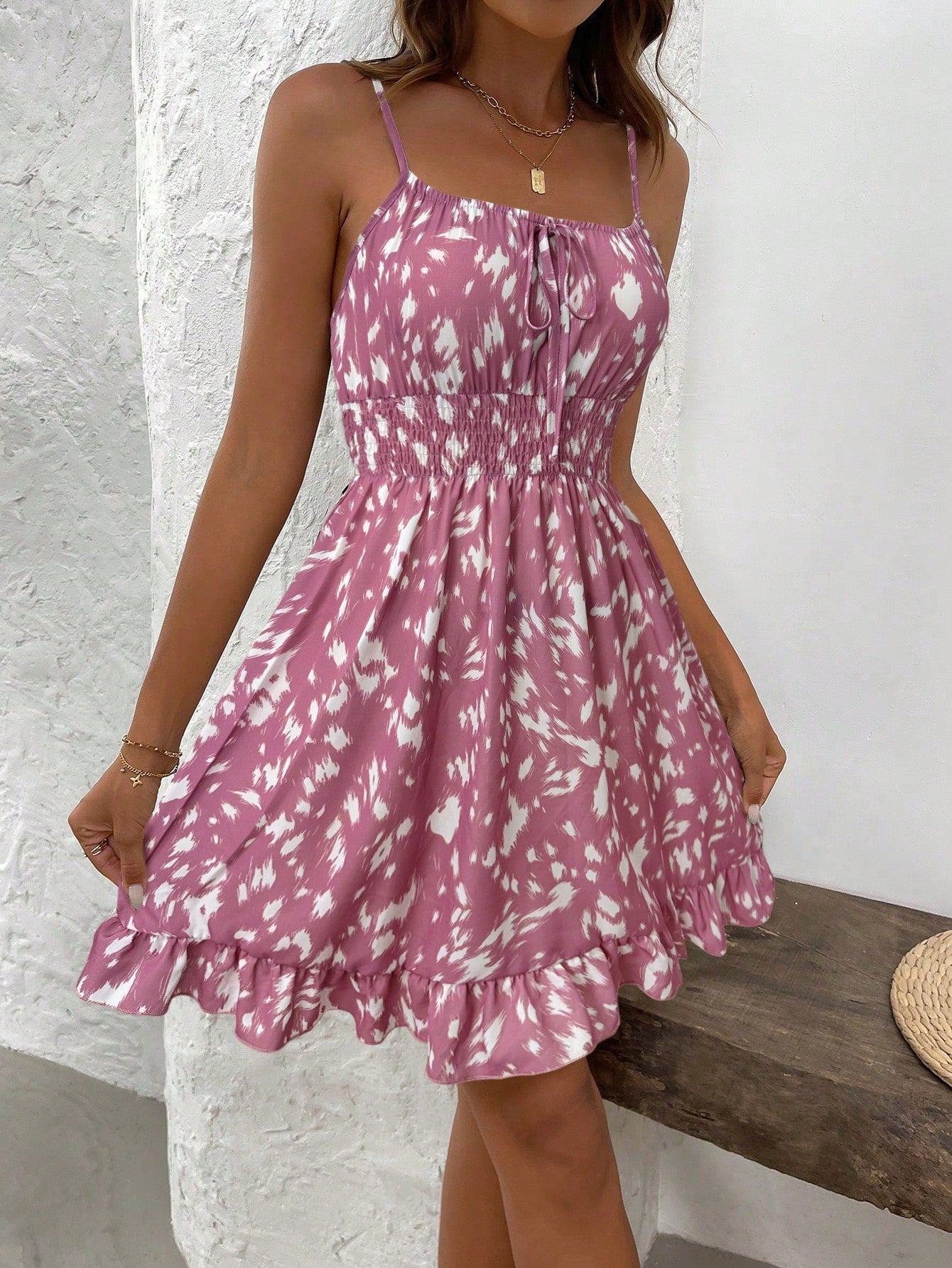 Breezaya Vacation Casual Allover Print Backless Camisole Dress