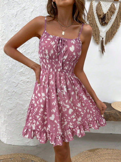 Breezaya Vacation Casual Allover Print Backless Camisole Dress