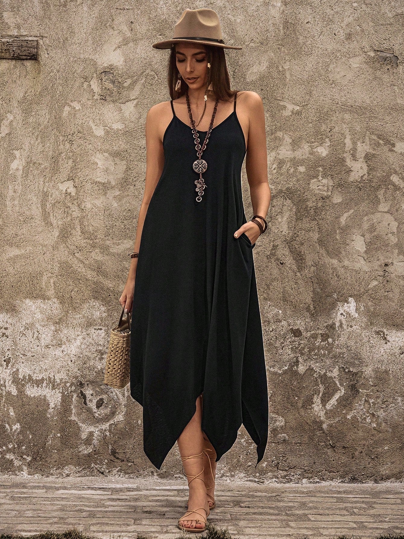 Breezaya Women'S Asymmetrical Hem Spaghetti Strap Dress