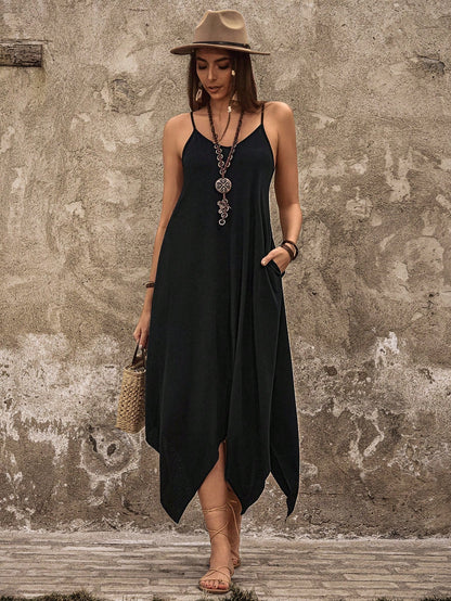 Breezaya Women'S Asymmetrical Hem Spaghetti Strap Dress