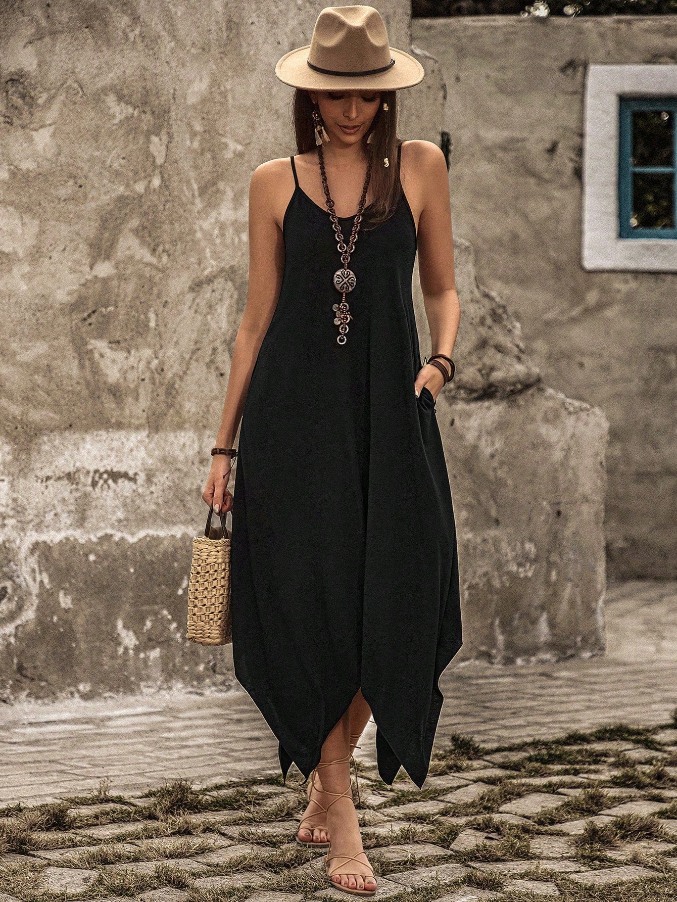 Breezaya Women'S Asymmetrical Hem Spaghetti Strap Dress