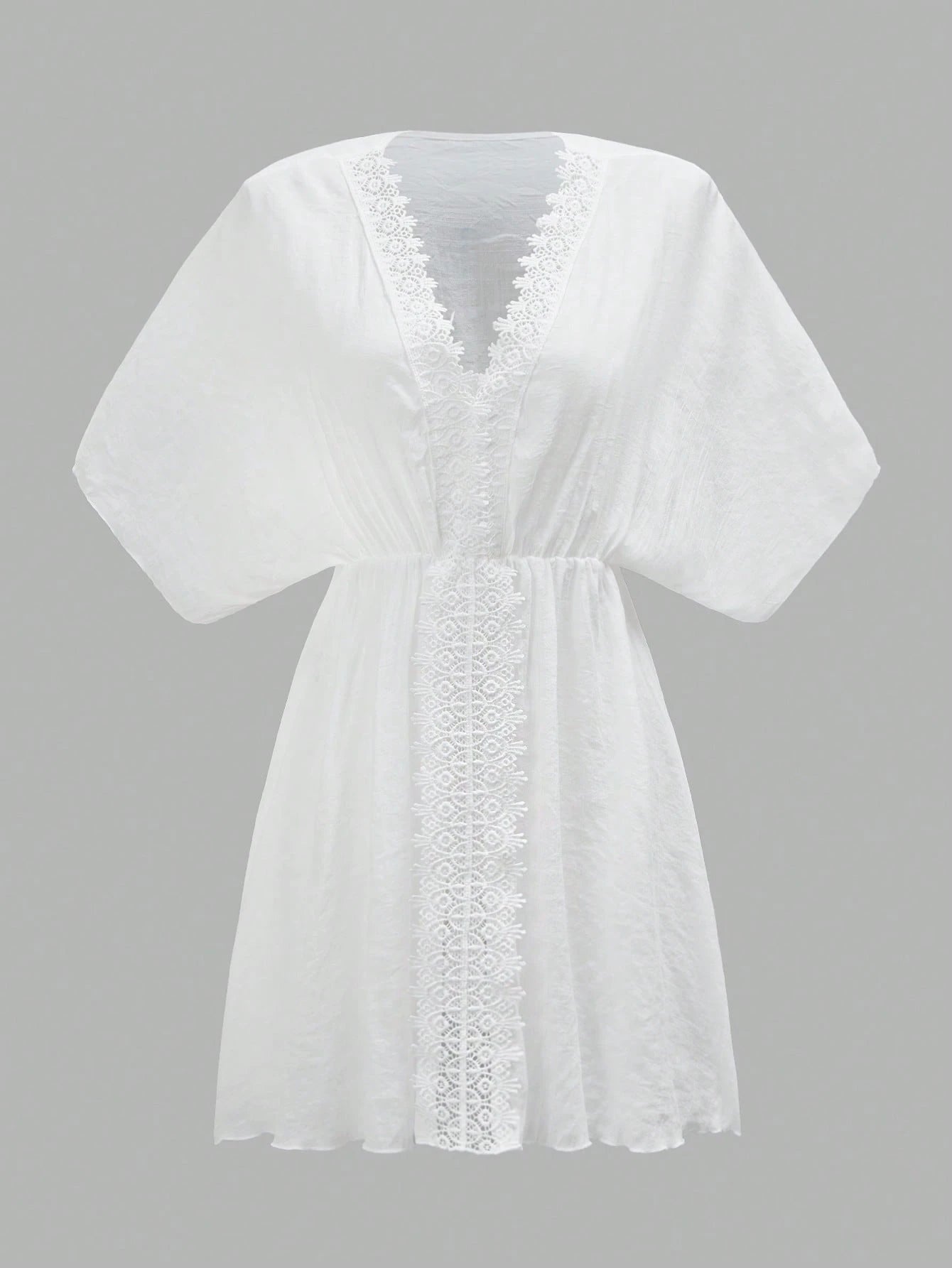 Breezaya Women's V-Neck Lace Splice Solid Color Beach Cover-Up Dress Summer