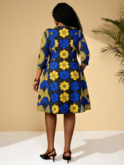 BrightlyHer Plus Size Women Floral Print Zip-Up Casual Versatile Long Jacket For Daily Wear Ankara African Blazer Fall