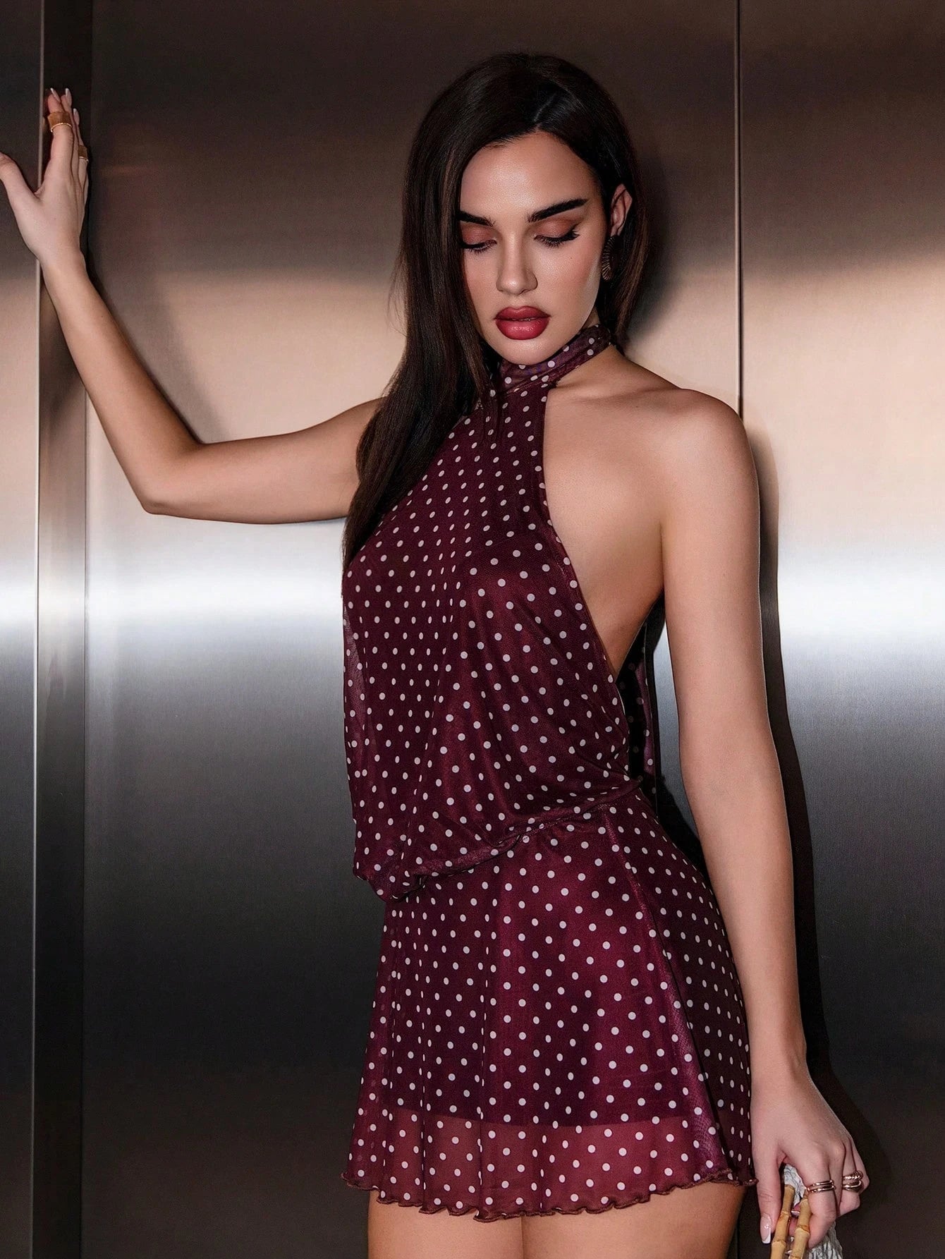 Bris Aura Women's Sexy Polka Dot Print Backless Mini Halter Dress, Summer,Business Casual Woman,Rave Outfits Festival,Summer Dresses For Women,Polka Dot Dress Party